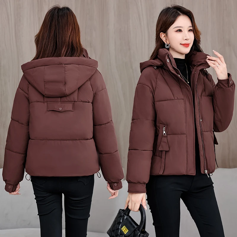 2025 شتاء جديد فضفاض قصير سترات قطنية يندبروف سميكة الدافئة المرأة أسفل القطن وسادات مبطنة انفصال مقنعين أبلى #1