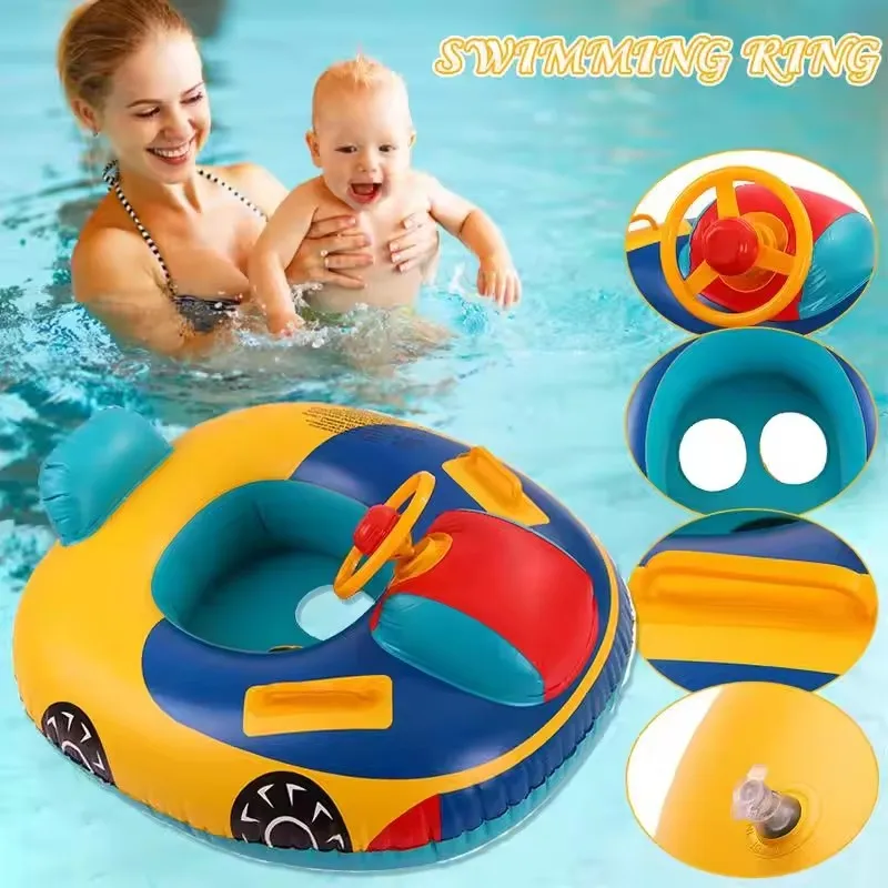 Baby Water Inflatable Toy Swimming Ring with Steering Wheel Car Boat Summer Pool Inflatable Float Seat Outdoor Water Toy for Kid