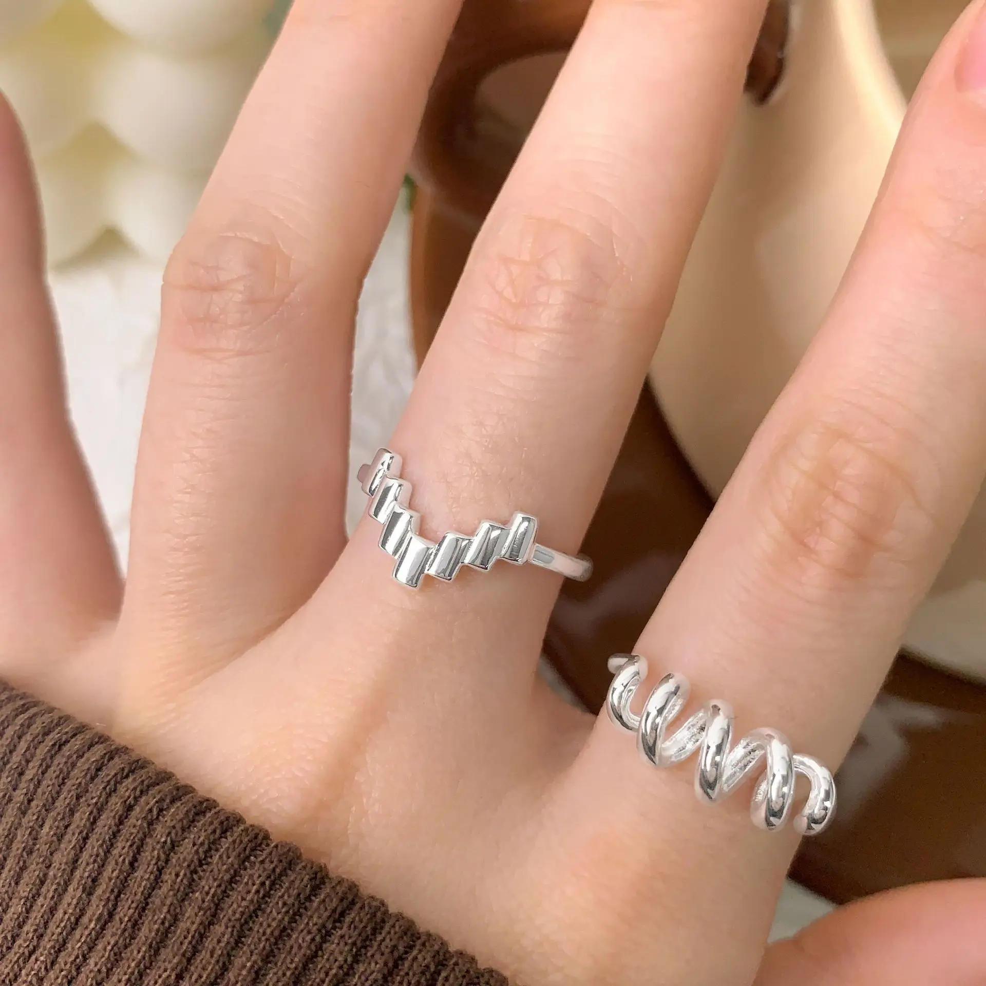 F.I.N.S التصميم الأصلي S925 فضة خياطة مربع على شكل حرف V حلقة الحد الأدنى قابل للتعديل هندسية فنجر غرامة مجوهرات