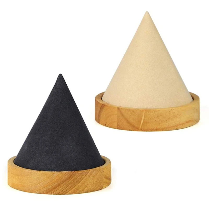 

2Pcs Cone Shape Wooden Bangle Bracelet Anklet Jewelry Display Stand Ring Watch Holder (Beige + Dark Gray)