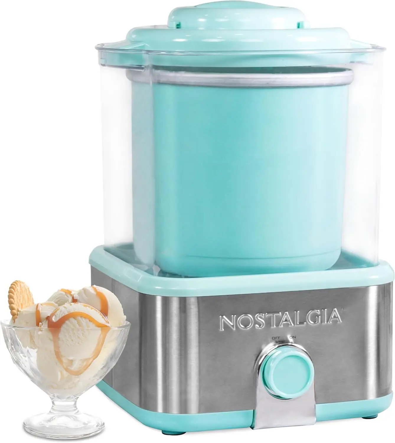 

Электрическая машина для приготовления мороженого с двойной изолированной емкостью объемом 2 литра — для приготовления сорбета, мягкого мороженого и замороженного йогурта, цвет аква.