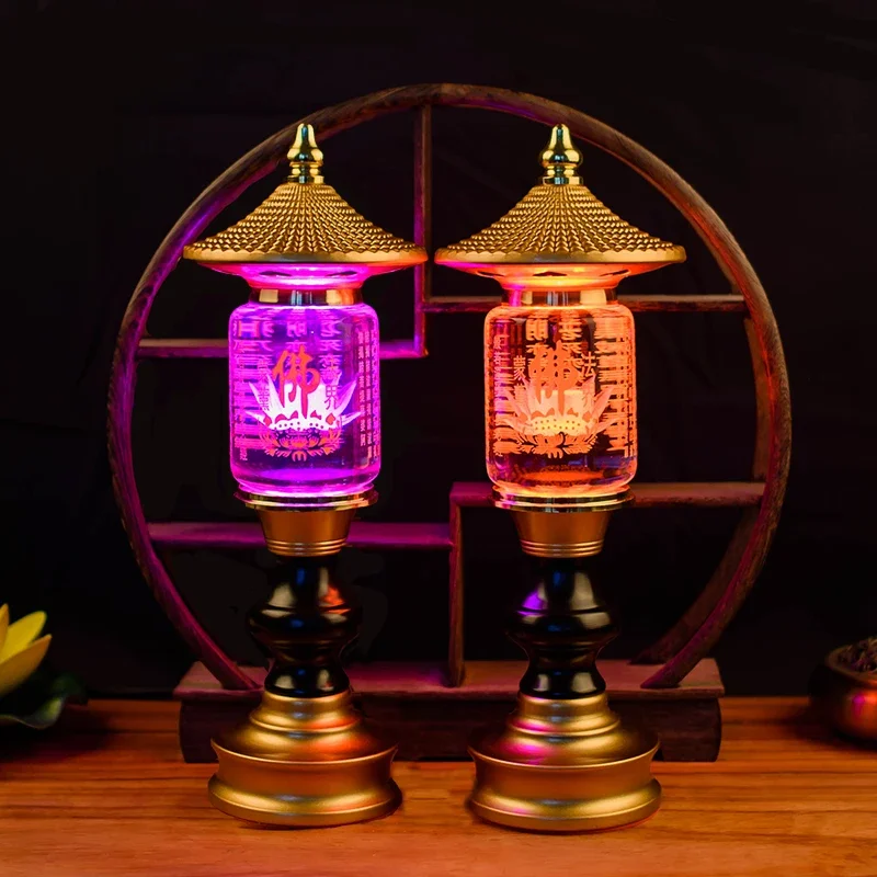 Lámpara de cristal LED colorida con forma de corazón de loto para el hogar, lámpara de oferta de Buda, oración, accesorios decorativos budistas, enchufable