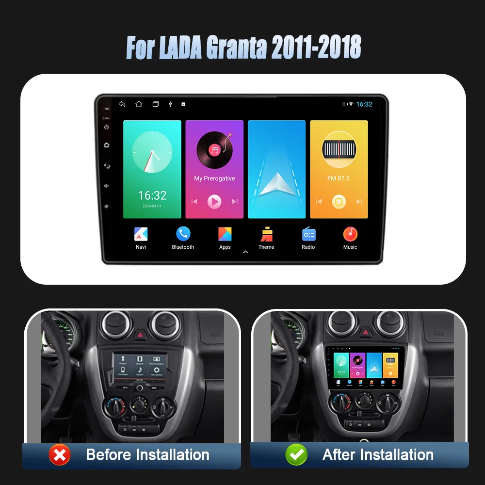 Car Radio Multimedia Navigation Player WIFI Android 14 For LADA Granta 2011-2018 Wireless Carplay Stereo Screen 4G  Head Unit