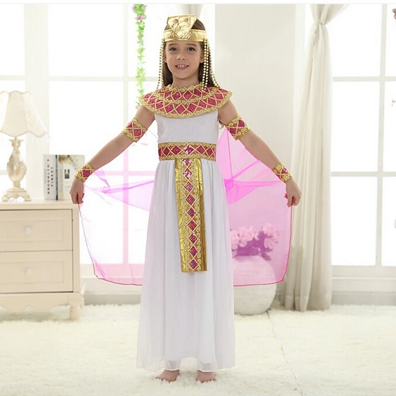 Cleopatra Princess Dress for Children, Menina egípcia antiga, Flor fresca, Halloween, Casal filhos