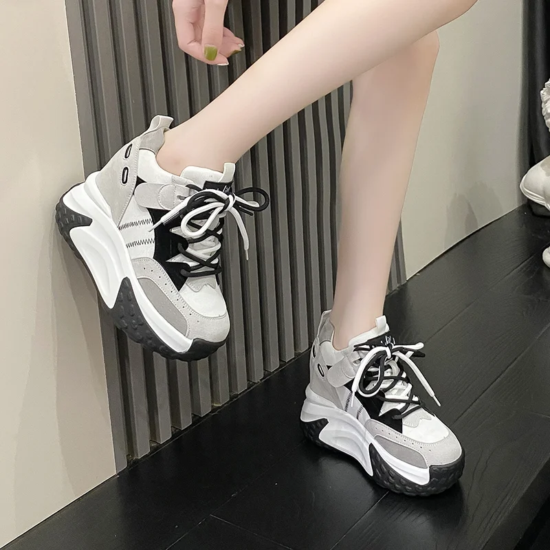 Spring Women Platform Trainers Comfy Shoes Chunky Sneaker Summer Women Wedge Shoes Breathable 10.5CM Height Increased Sneaker