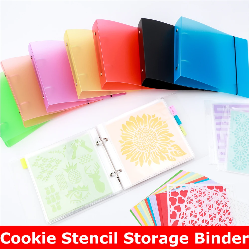 6*6inch Stencils Storage Binder Folder Pockets Backing Cardstock Sticker Tab for Photo Stencil Collection Organizer DIY Supplies
