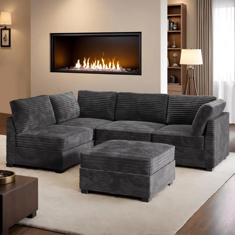 

Modular Sectional Sofa,5 Pieces Sectional Couches for Living Room,98X55 L Shaped Cloud Couch with Ottoman Chaise Set(Gr