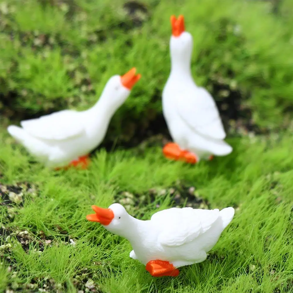 1/3 Pcs Synthetic Resin Desk Garden Decor White Goose Ornament Small Place Micro Model Decoration Crafts Parent-child Gift