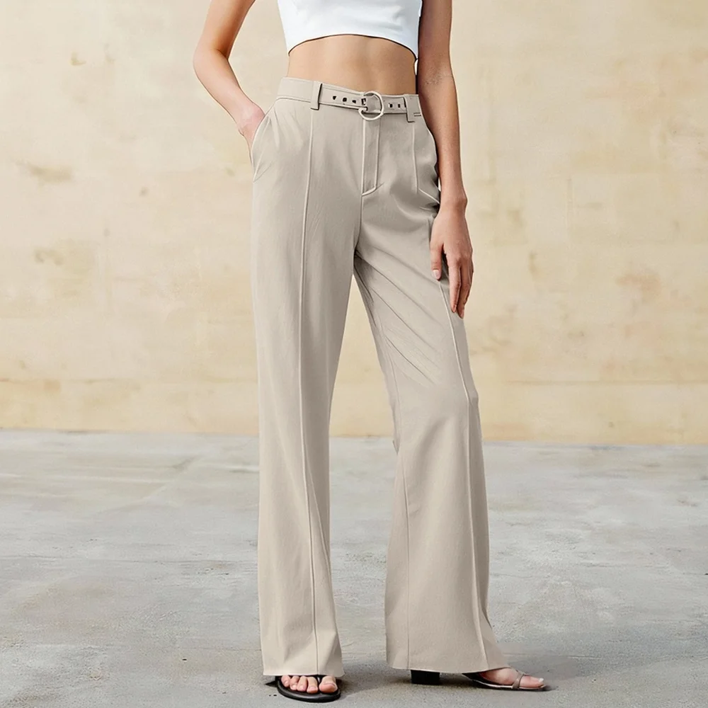 Mia Muse-pantalones ajustados para todas las estaciones, fajas simples de Color sólido, cintura alta, longitud completa, rectos, informales, para mujer
