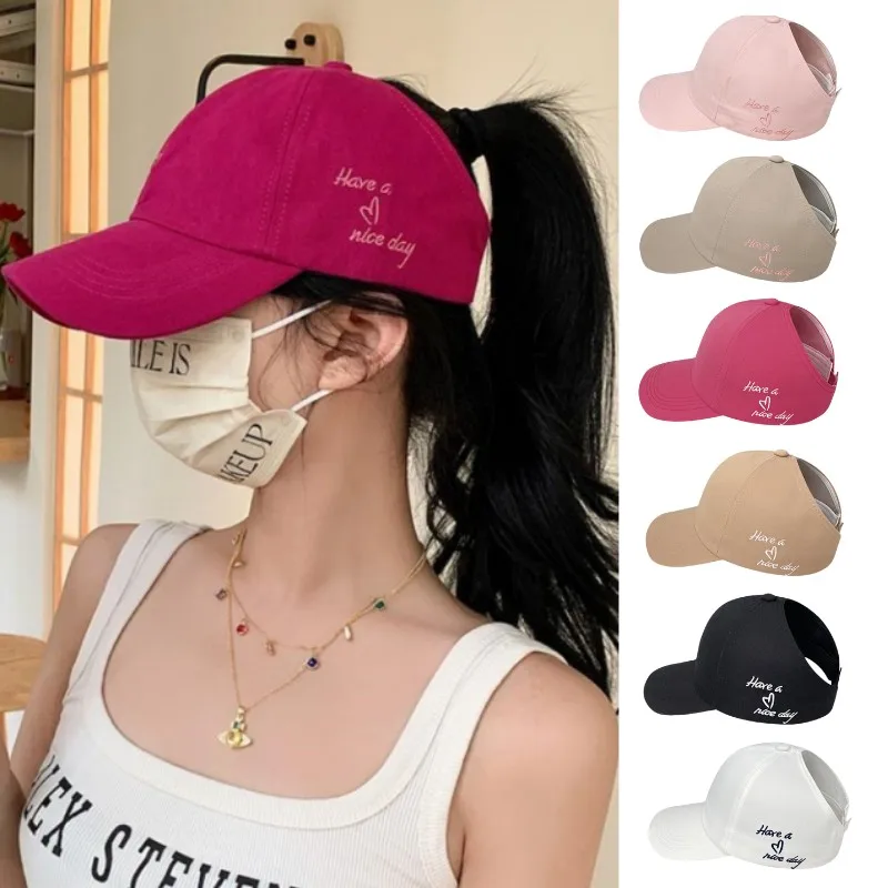 2024 New High Ponytail Baseball Cap For Women Girls Summer Sports Cap Fashion Casual Embroidery Sun Visor Hat With Ponytail Hole