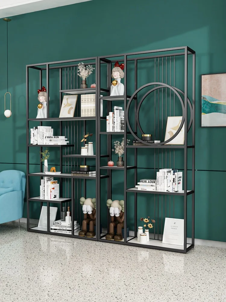Nordic bookshelf screen partition Internet celebrity wrought iron shelf modern simple living room creative floor light