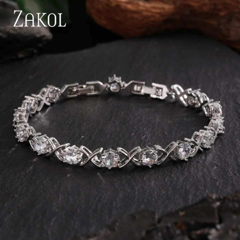 

ZAKOL Trendy Shiny Crystal Bracelets for Women Luxury Cubic Zirconia Silver Color Chain Bracelet Wedding Bride Jewelry