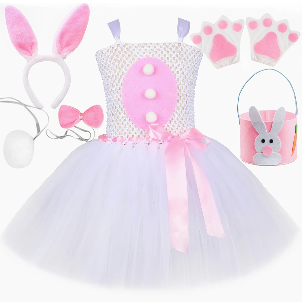 

Платье-пачка с белым кроликом и кроликом, костюм для девочек, пасхальное тюлевое платье принцессы для дня рождения, детское платье с животными на Хэллоуин, одежда