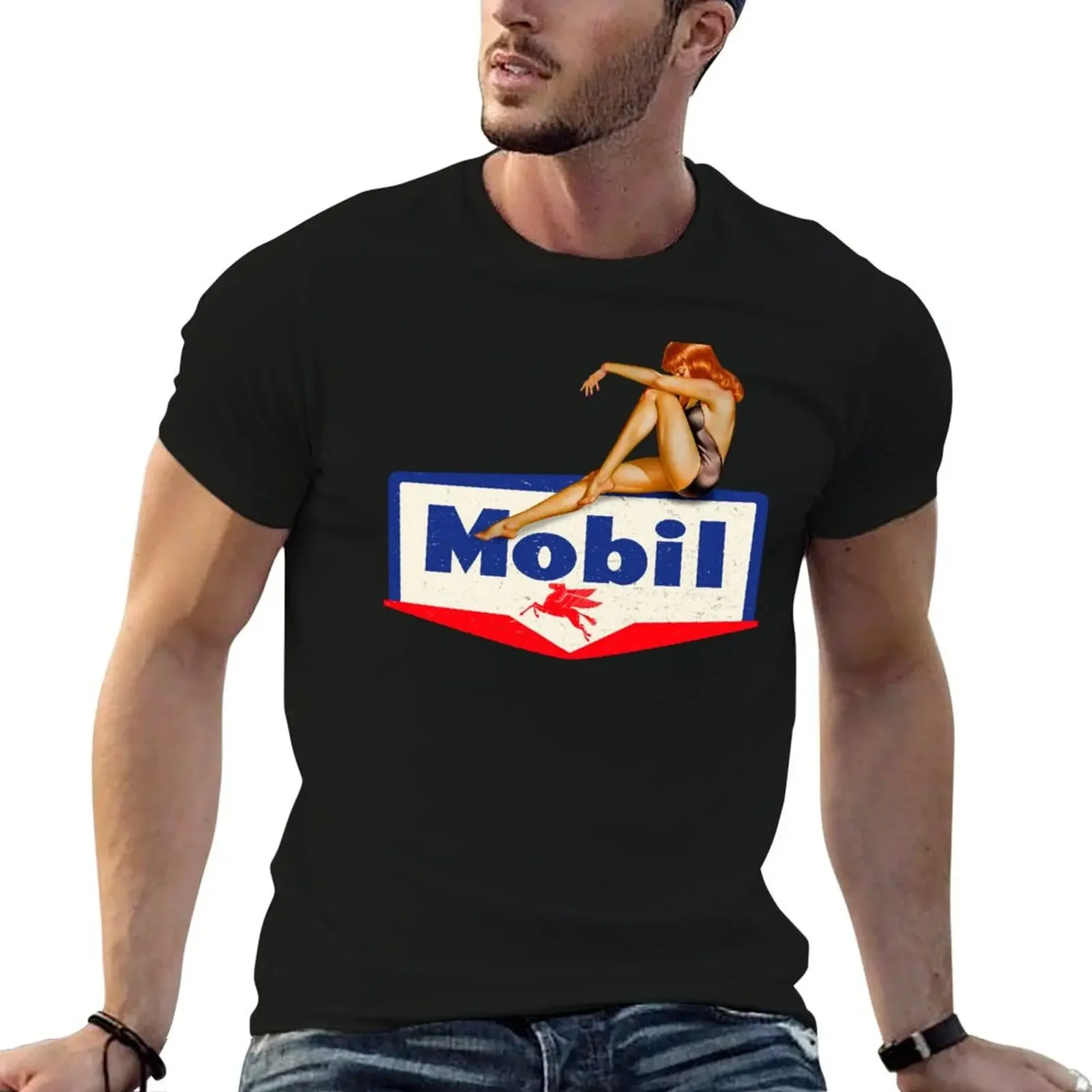 

Mobil pin up vintage sign T-Shirt vintage anime shirt tops Men's cotton t-shirt