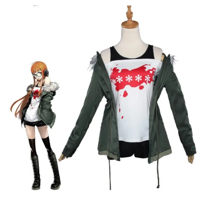 Futaba Sakura Game Persona 5 Cosplay Kostuum Vrouwen Halloween Volledige Set P5 Uniform Pak Casual Jas Jas Shirt Anime Cosplay