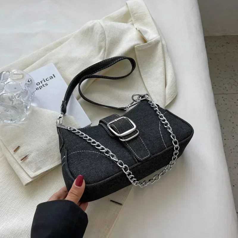 LW030     Denim Shoulder Chain Jeans Bags Fashion Trend Ladies Messenger Bag HighQuality Underarm Purse Handbag