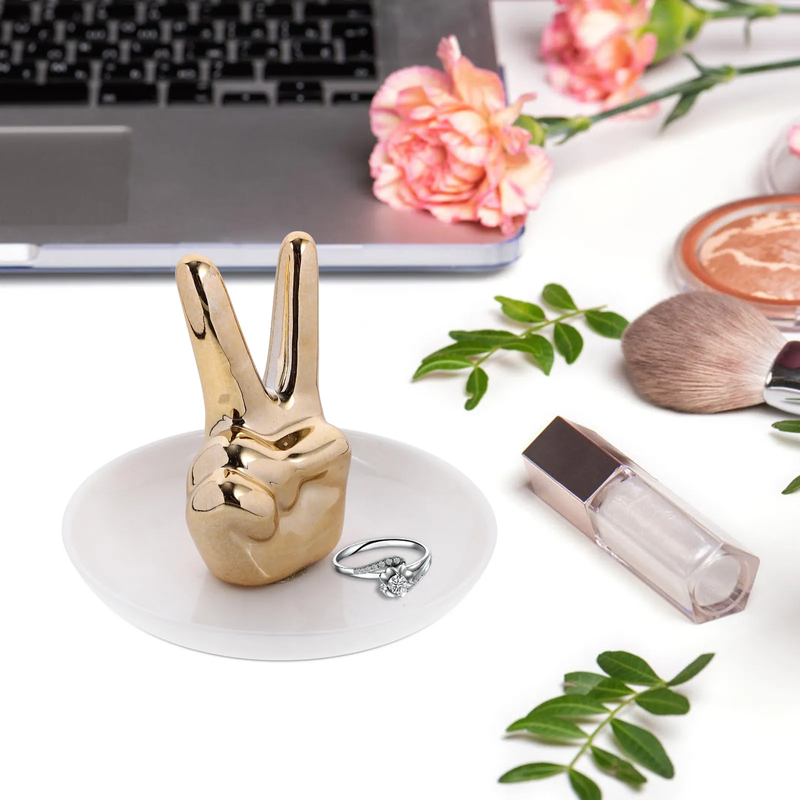 

Ceramic Gesture Ring Holder Jewelry Display Stand Elegant Hand-Shaped Tray for Rings Bracelets Earrings Home Decor Gift
