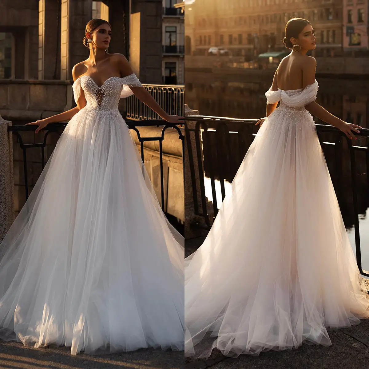 

Elegant A-Line Gown Wedding Dresses Pearls Backless Sleeveless Bridal Gowns Big Size Vestidos De Novia Custom Size Colour