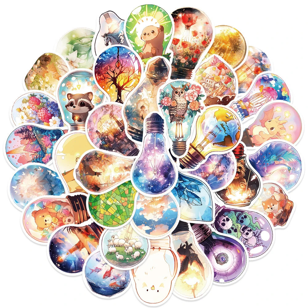 10/30/50PCS Cute World In Bulb Stickers Cartoon Decals Toy Graffiti Laptop Skateboard Car Waterproof Kawaii Decoration Sticker