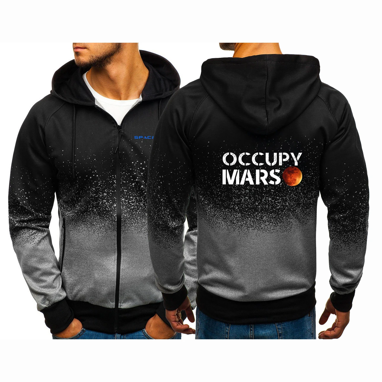 

2023 New Men's SpaceX Printing Sportswear Spring and Autumn SpaceX Gradient Hoodies Streetwear Zipper Jacket Sweatshirt Coat