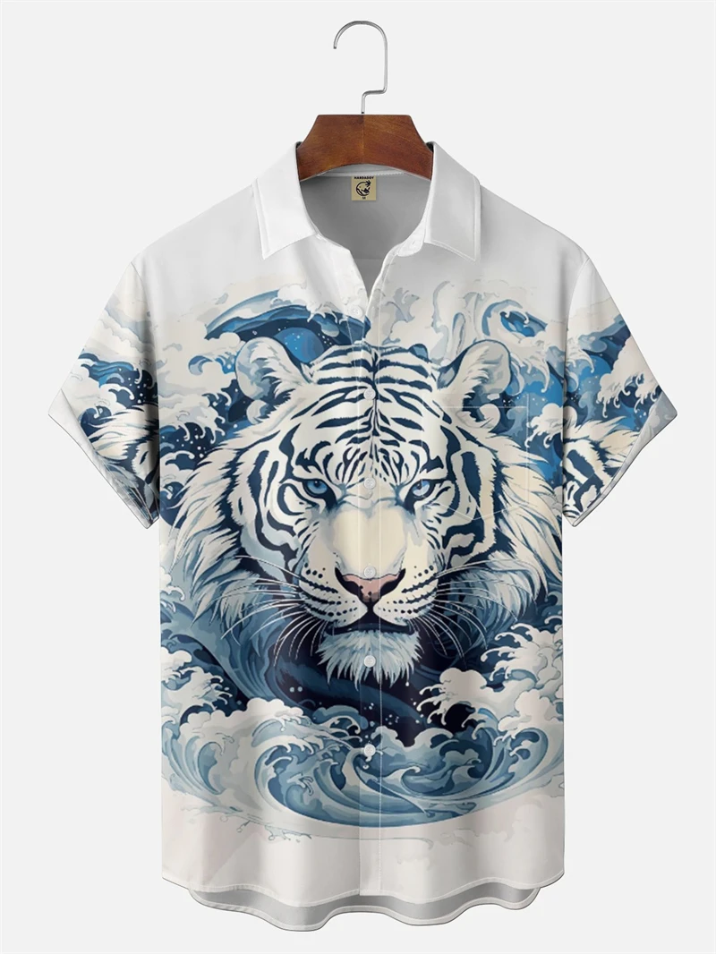 

Мужская рубашка на пуговицах с коротким рукавом, летняя повседневная рубашка Ukiyoe в японском стиле с принтом, гавайские рубашки, мужская рубашка Aloha с лацканами, винтажные топы