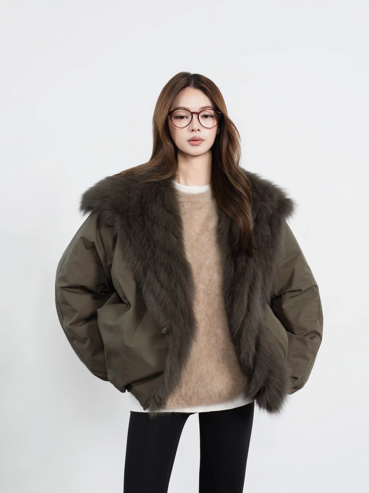

Warm Brown ey Fur Trimmed down Jaet Women's Padded Goose down Coat Lightweight Winter Coat Cleanfit Sle ort Length