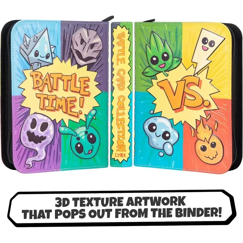 3D Card Binder for Pokemon - Stunning 3D Raised Pk Types Design in PU Leather with Zipper