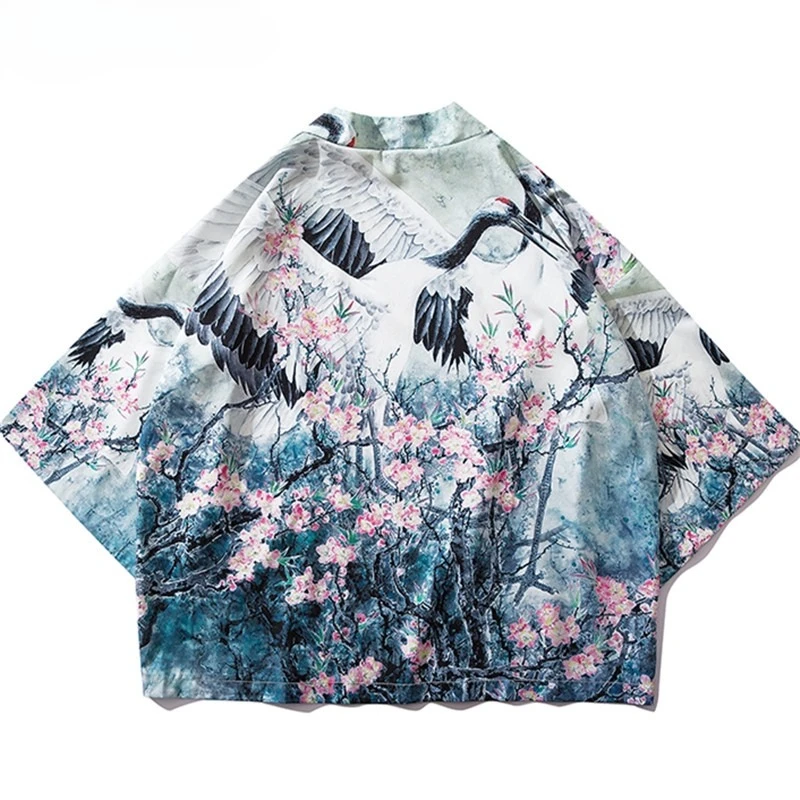 بلوزة كيمونو بيضاء كرين سترة كبيرة الحجم فضفاضة للنساء والرجال أردية هاراجوكو اليابانية