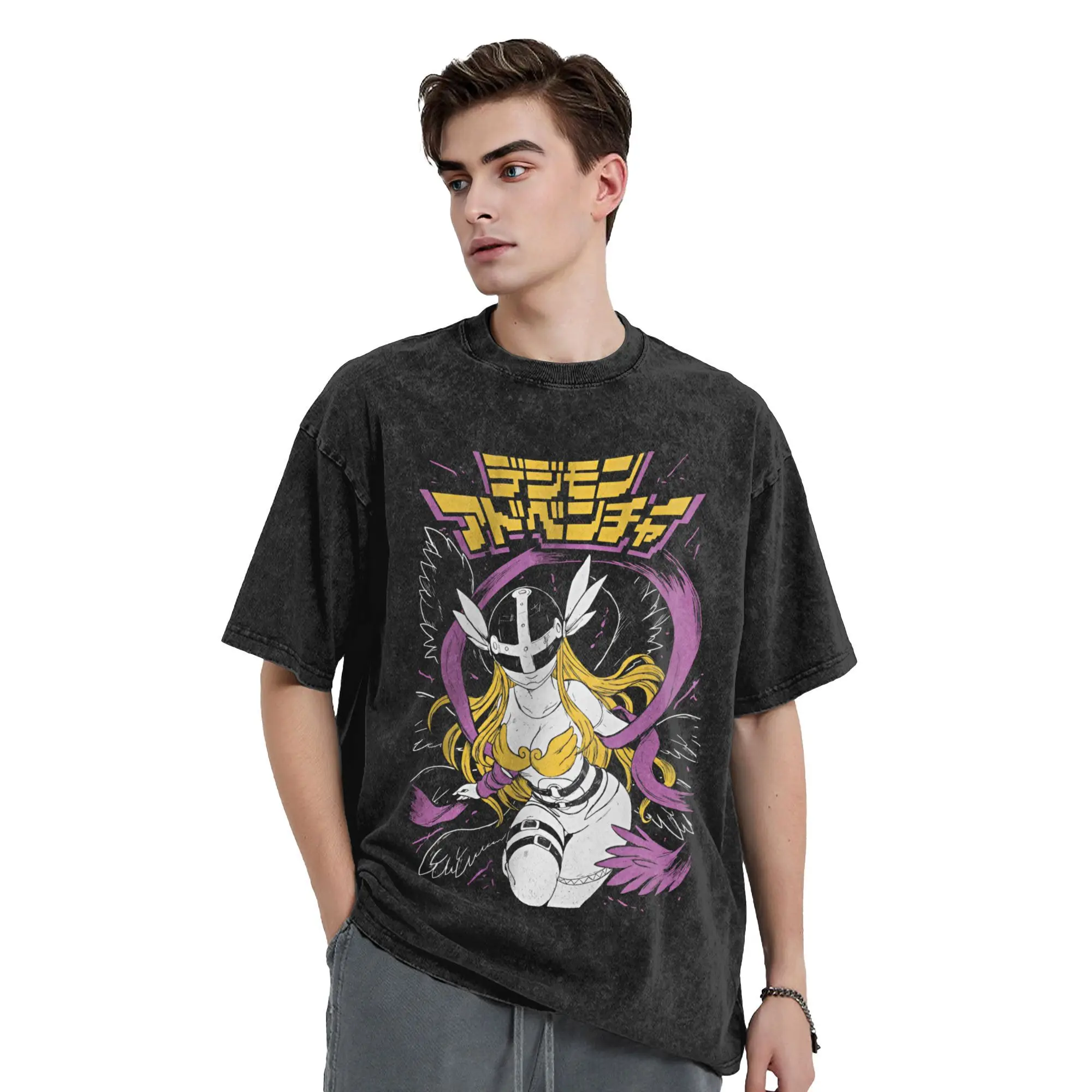 Manga Digital Monster Digimon Graphic T Shirt Harajuku Washed Oversized T-Shirt Summer Short Sleeve Tees Men Women Clothing