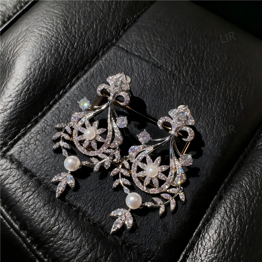 مجموعة مجوهرات LIR المخصصة للنساء: قلادة جوهرة تاج المحكمة النمساوية، أقراط لؤلؤ الزركون منحوتة بشكل سباركلي على شكل أذن القمح