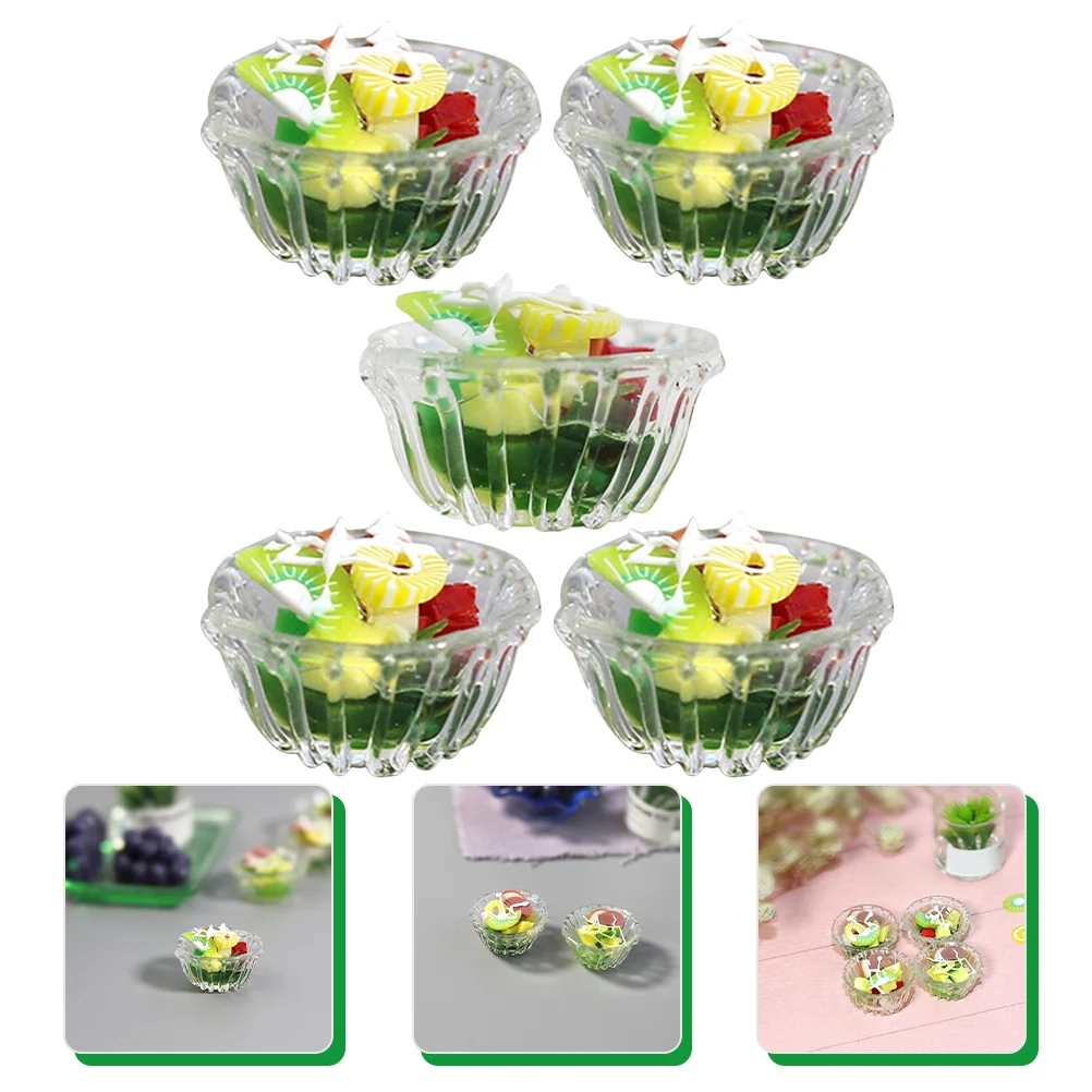 

5 Pcs Mini Green Salad Miniature Bowl Foods Decor Kids Toy House Decoration Resin