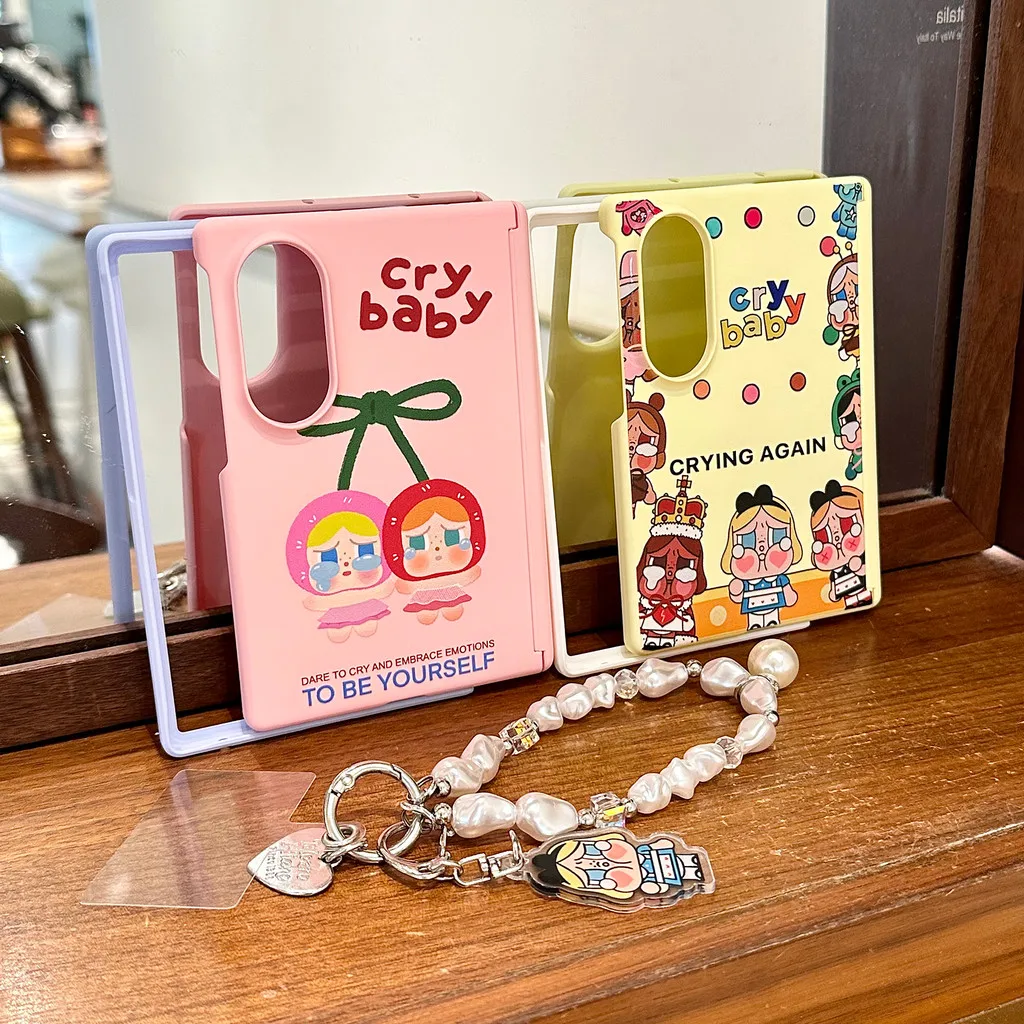 Cute Cartoon Phone Case For Samsung Galaxy Z Fold 8 Wide Fold8 Wide 5G Protective Shockproof Cover With Chain
