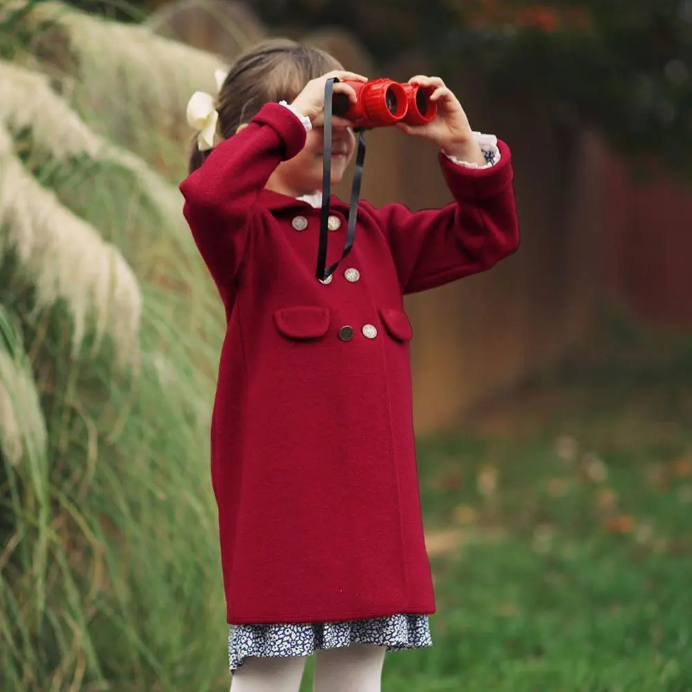 Cappotto per ragazze cappotto per ragazzi cappotto di lana inverno verde rosso caldo sottile abbigliamento Eid natalizio British Royal Style