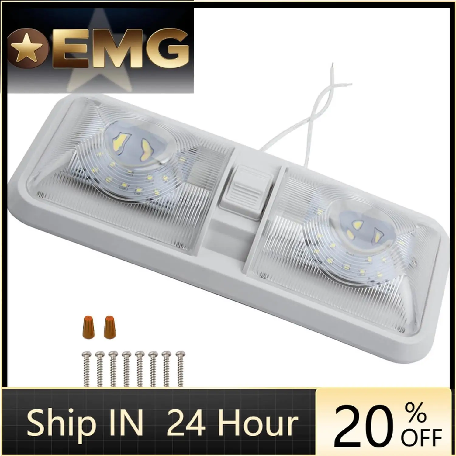 

RV Led Light 12V 800LM 6000-6500K Ceiling Fixture Camper Trailer Marine Double Dome Light 48 Leds Lamp Beads Car Light Assembly