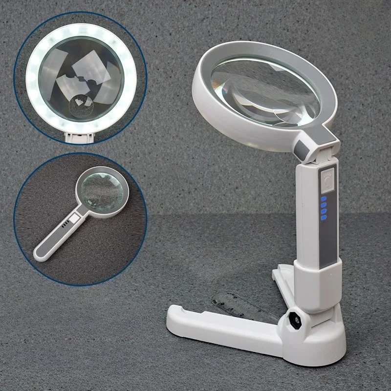 

5X 11X Handheld Desktop Detachable 18LED Magnifying Glass with LED Lights Scale Measuring Magnifier Heoping Hands Loupe