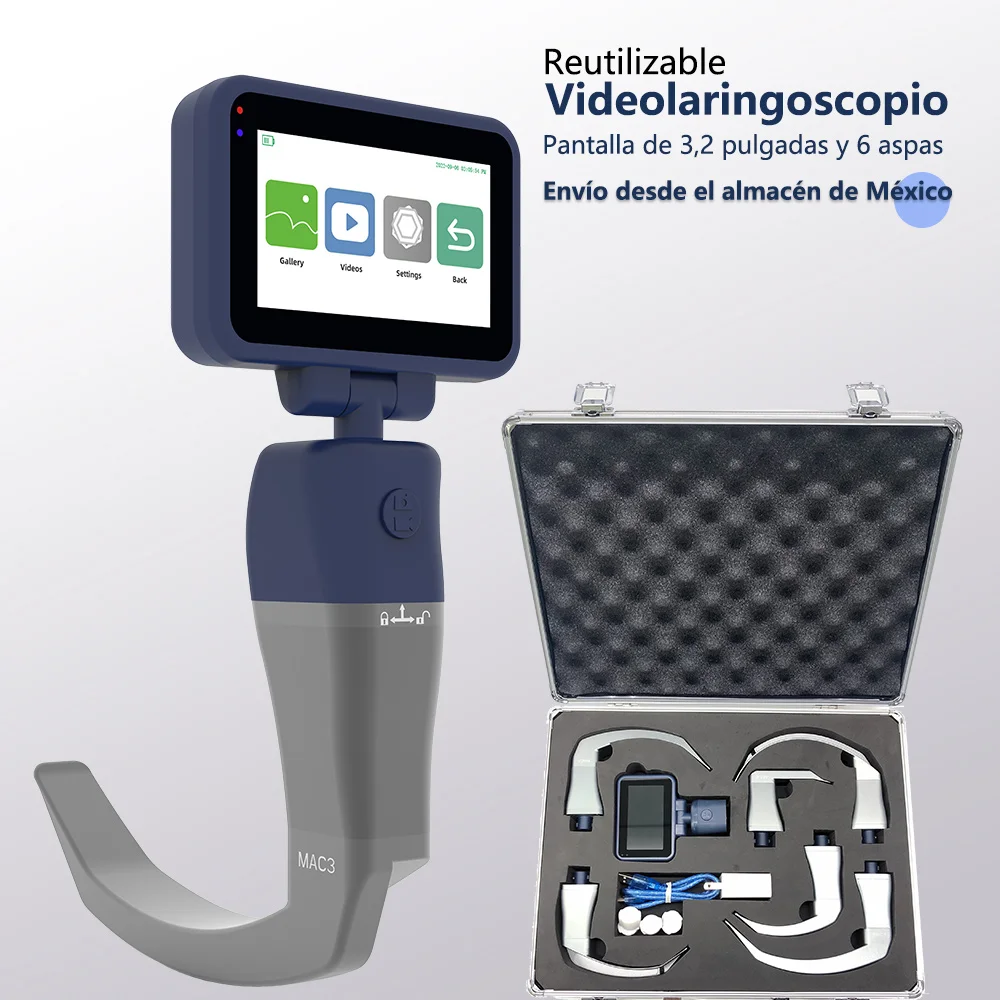 

Anesthesia Video Laryngoscope, includes 6 sizes Reusable Stainless Steel Blades and 3.2-inch Digital Screen Video Laryngoscope