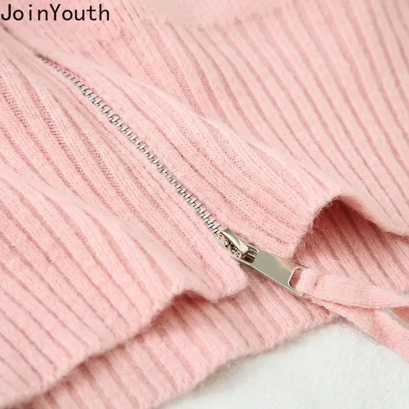 Hooded Cropped Cardigan Jackets Women Clothing Sueter Mujer Casual Fashion Zipper Pull Femme Knitted Korean Sweater Tops 27s058