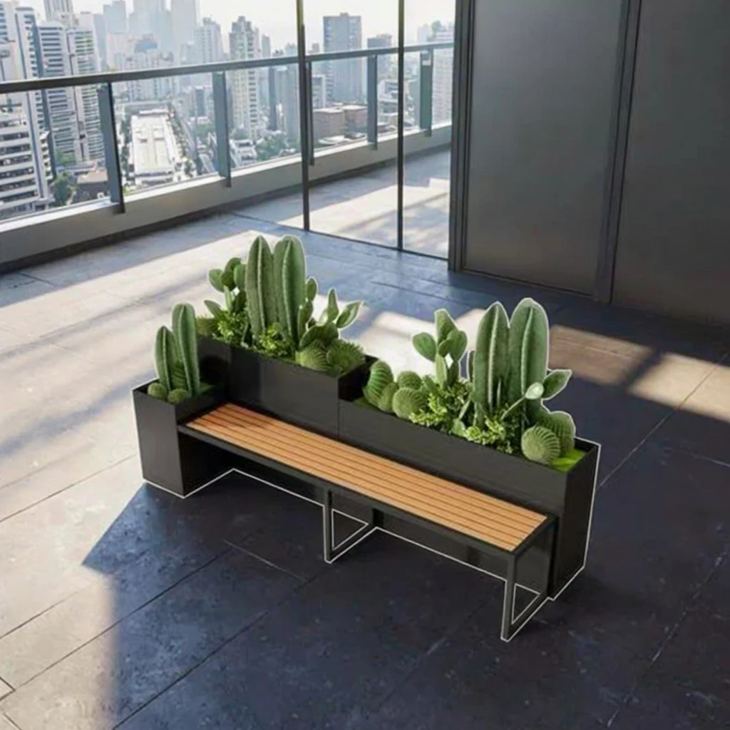 Integrated Outdoor Flower Box Bench Combination Flower Stand Suitable for Shopping Malls Factory Direct Sales