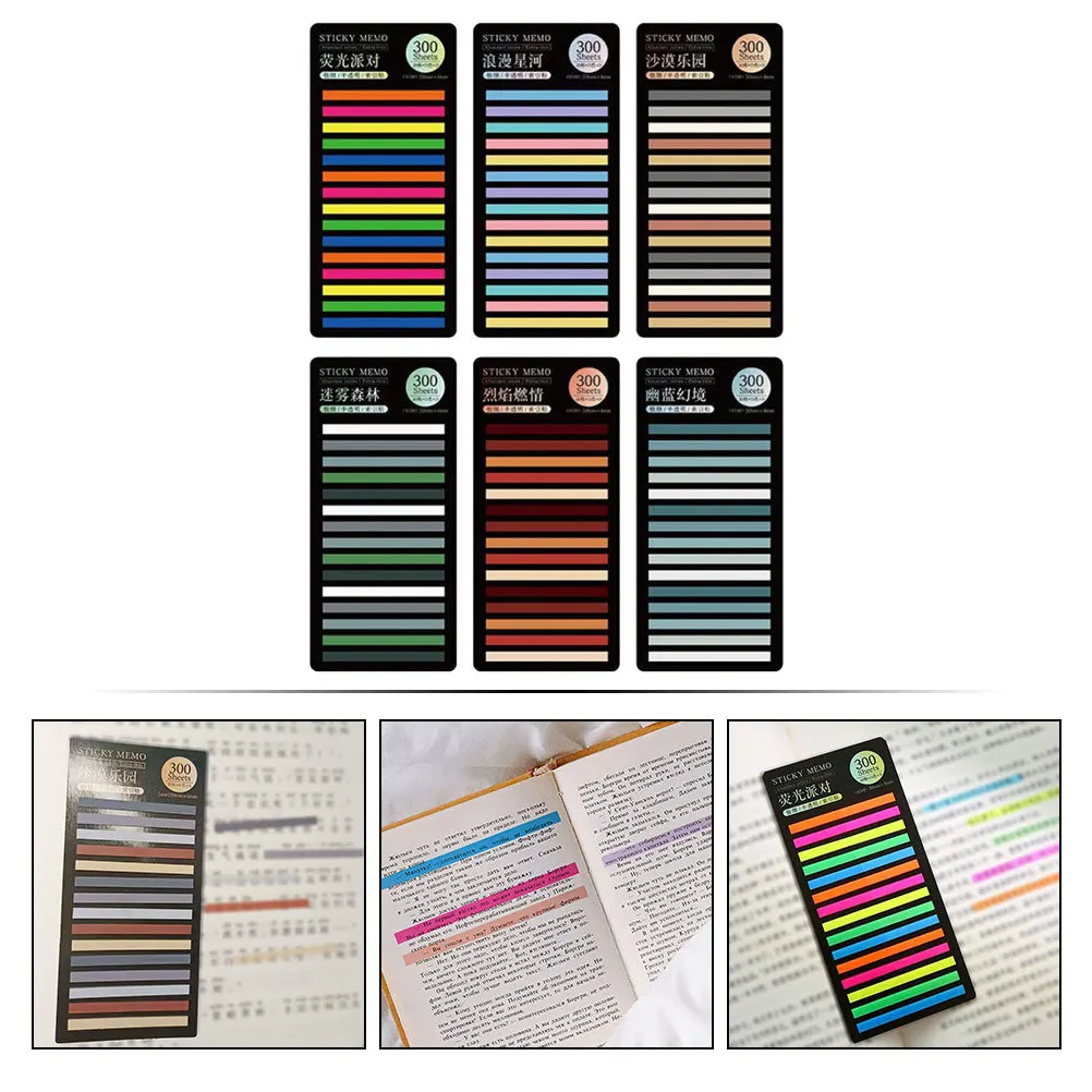 6 set Colorful Reading Strips Sticky Tabs Page Markers For Books Notebook Annotation Index Office School Supplies Adhesive