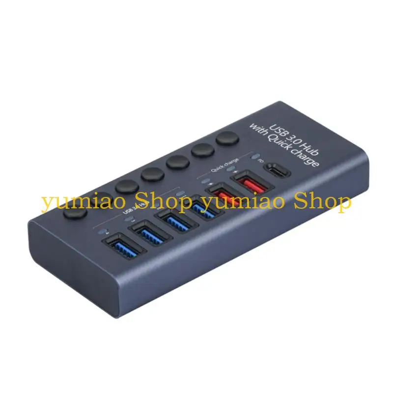 

587B 7 Port USB3.0 Type C Hub 5Gbps with 36W Power Adapter for PC Computer Laptop
