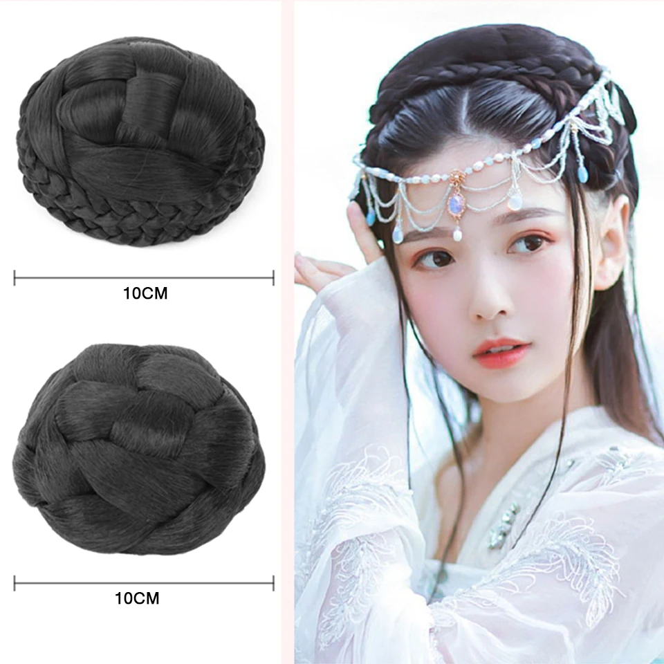 AOSI Synthetic Chinese Traditional Hanfu Wig Hair Bun Retro Black Chignon Fake Ancient Chinese Hair suit Bun Princess Cosplay