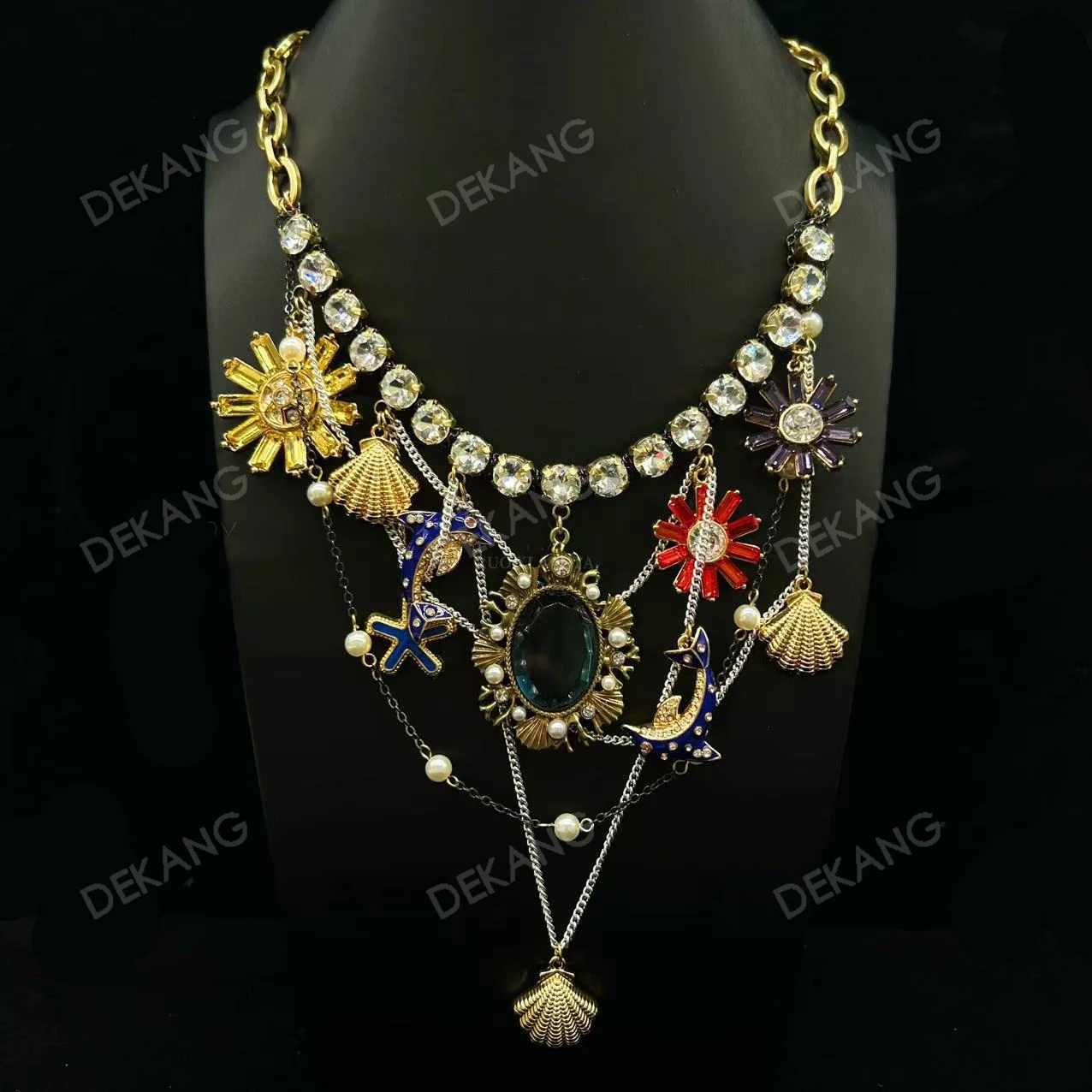 

Сверхмощная потертая преувеличенная стеклянная бусина с кисточкой и несколькими бусинами, ожерелье с гребешком в виде океанского дельфина