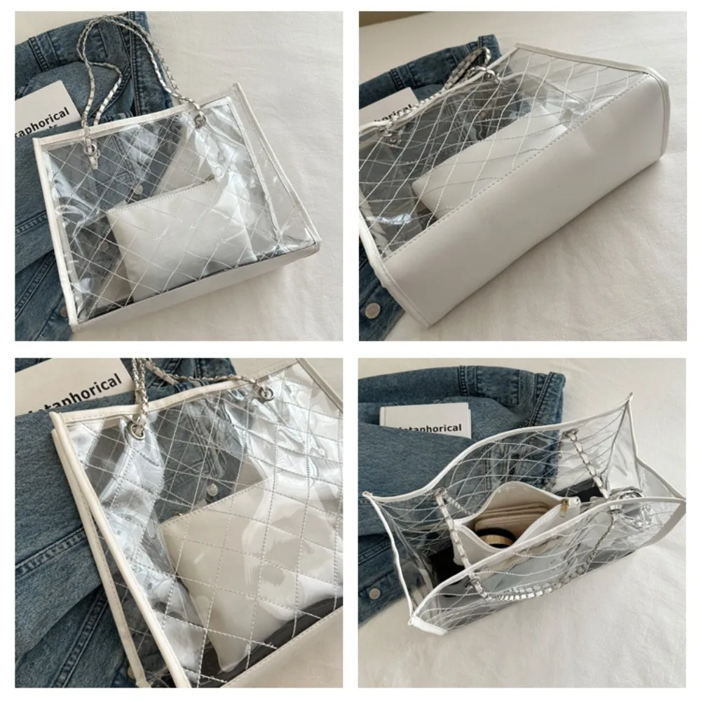 

Large Capacity Transparent Shoulder Bag Summer Korean Style Waterproof Composite Bag Underarm Bag Storage Beach Portable Tote