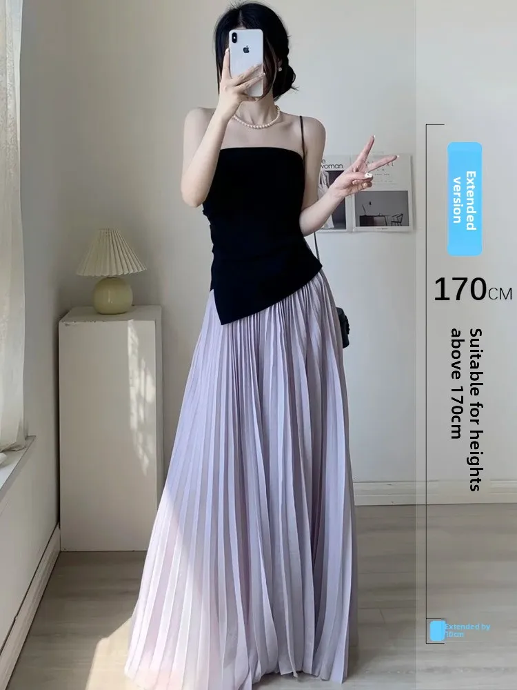 

Свободная повседневная длинная юбка для женщин, летняя, с высокой талией, плиссированная, романтическая, удлиненная версия для высоких женщин