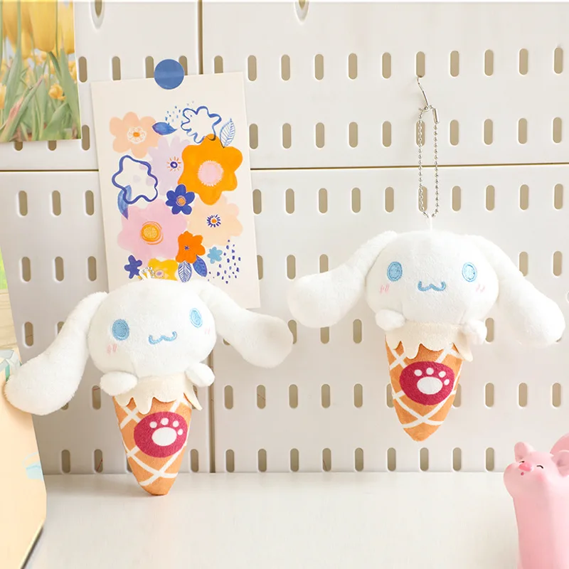 LLavero de muñeco de peluche Kawaii Sanrio Cinnamoroll, muñeco de peluche de Anime de dibujos animados, colgante de cono dulce, mochila de juguete de peluche, regalo de decoración con cremallera