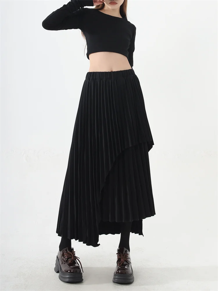 

UKGO Юбка трапециевидной формы с высокой талией для женщин, расклешенная плиссированная асимметричная конструкция, эффект похудения, подходит для поездок на работу