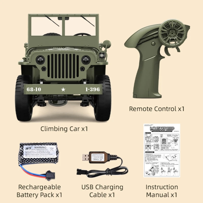 Jjrc c8815 rc acessórios para carro 1941 mb scaler willys jeep rtr rastreador escala de escalada caminhão militar peças originais de fábrica carro rc