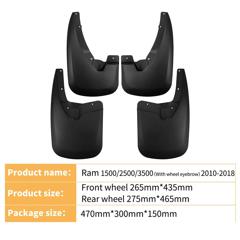 

4PCS Car Mudflaps For Dodge Ram 1500/2500/3500 2010-2018 Mudguard Splash Guards Fender Flap Car Accessories