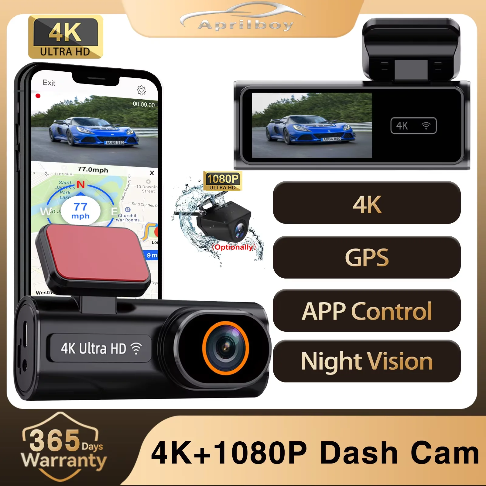 

Видеорегистратор Aprilboy Ultra HD, 4K, циклическая запись, 1080P, задняя камера DVR, 24 часа, мониторинг парковки, поддержка управления через приложение WIFI, ночное видение