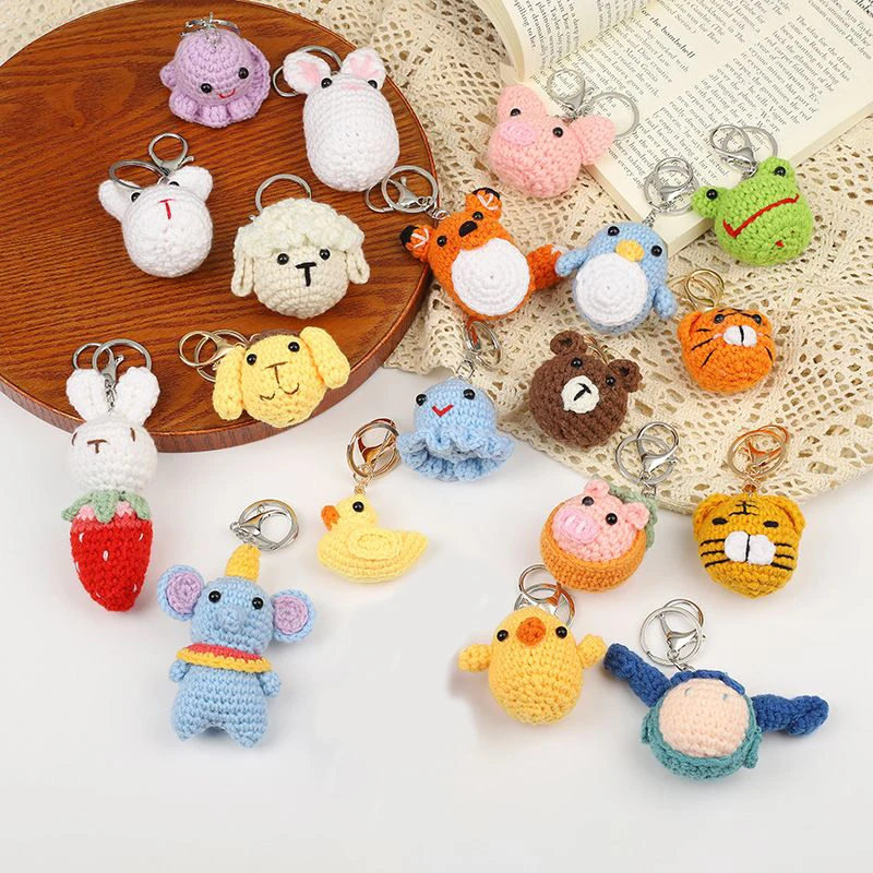 Cute Small Animal Keychain For Car Keys Accessories Creative Knitting Elephant Rabbit Charm Keyrings Kawaii Women Bag Keychains